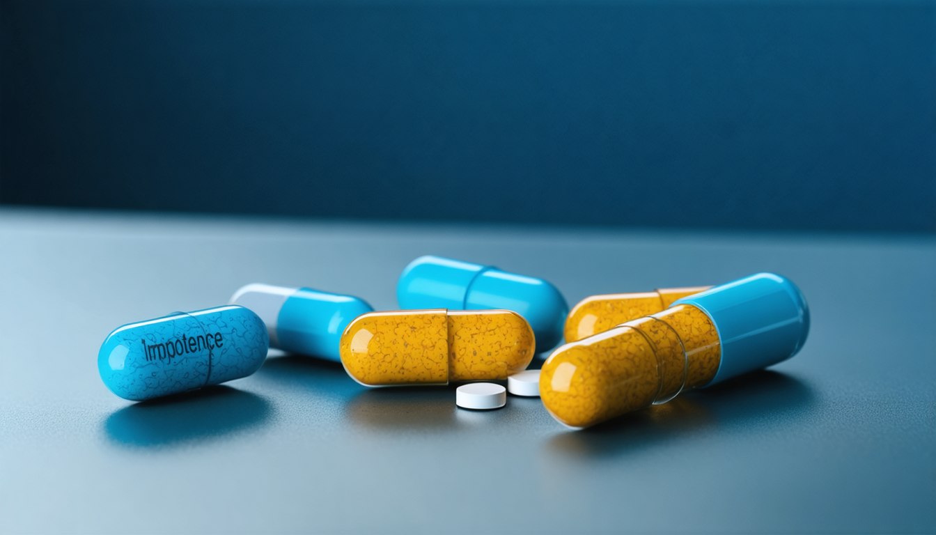 Middle-aged man consulting a doctor about impotence medication and erectile dysfunction treatment options